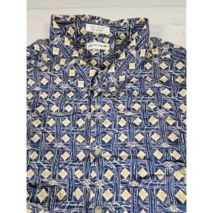 Pierre Cardin Sport Mens XXL Blue Geometric Rayon Short Sleeve Button Up Shirt